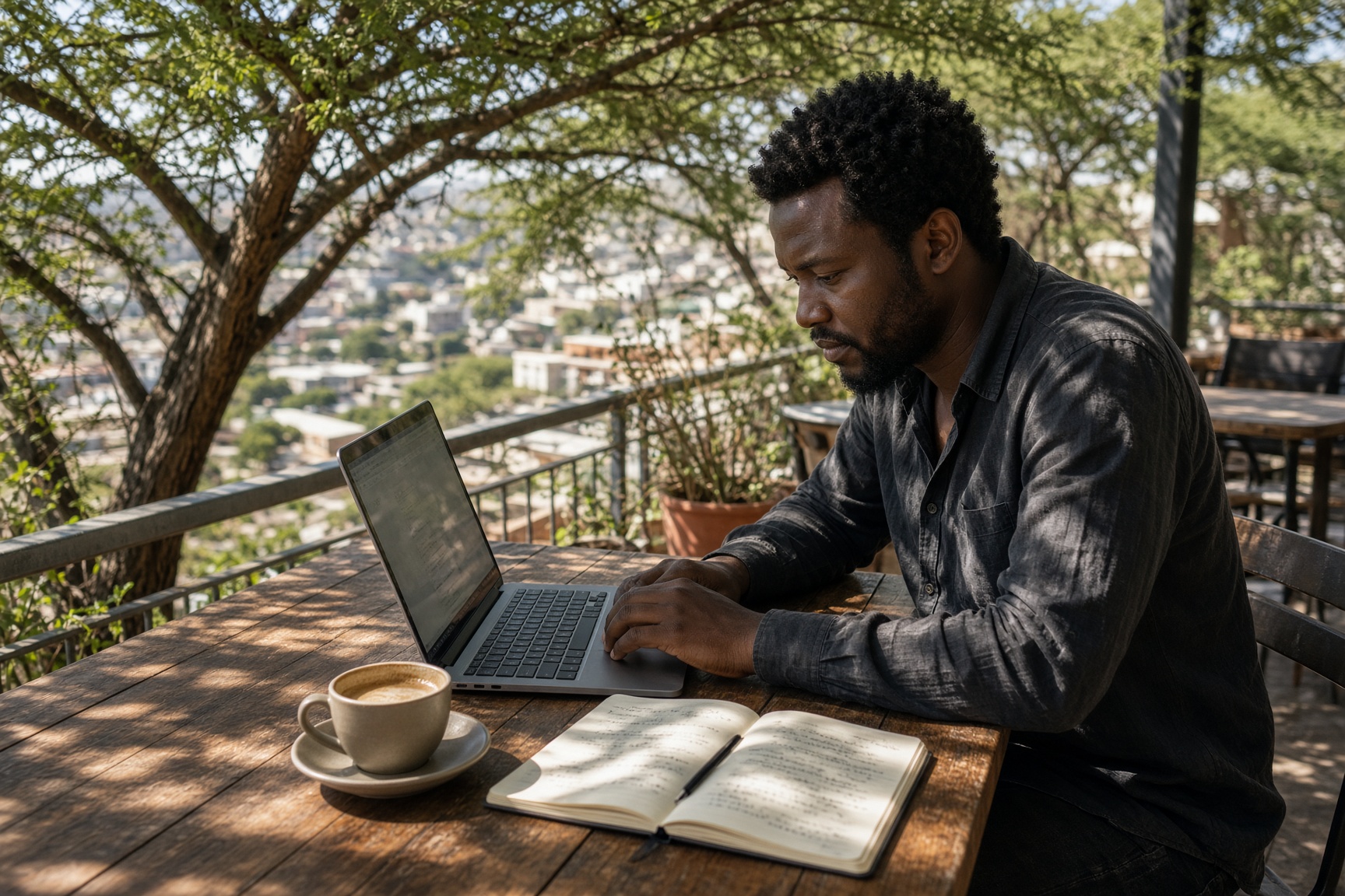 A freelancer working at a Windhoek cafe