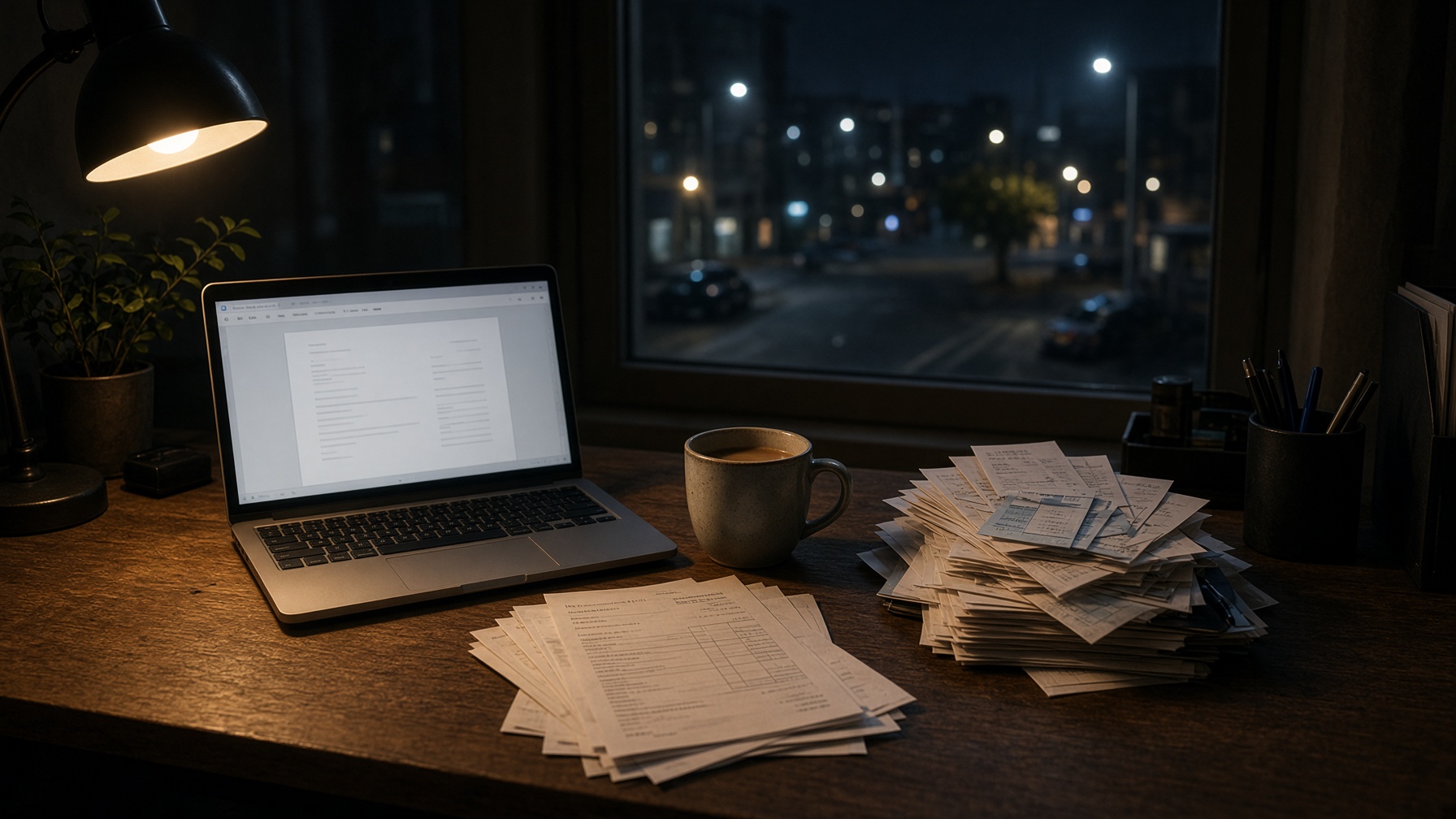 Late-night invoices on a Windhoek desk